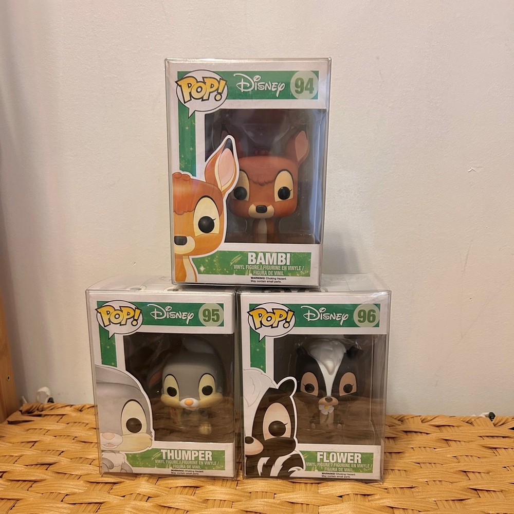 Funko Pop! Disney Bambi, Thumper & Flower Trio - original set retired.